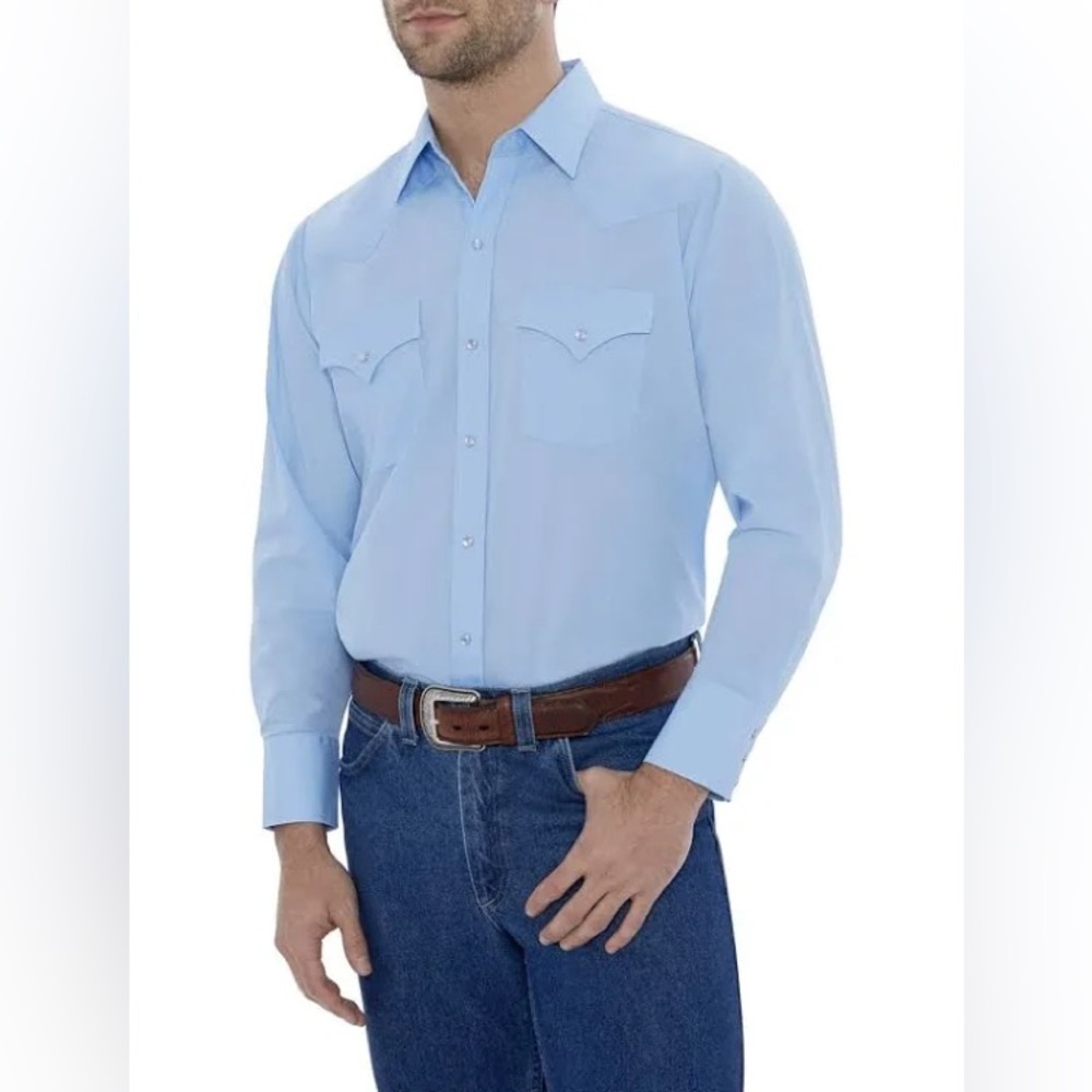 Ely Cattleman Men's Long Sleeve Solid Western Shirt! Blue XXL